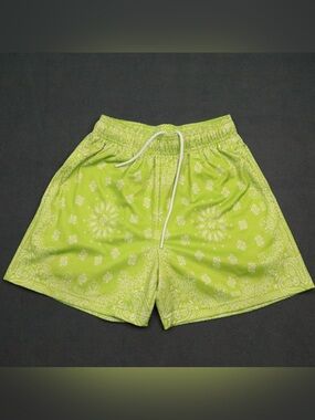 Bravest Studios Sulfur Green Paisley Mesh Shorts Mens Size Medium M Vibe